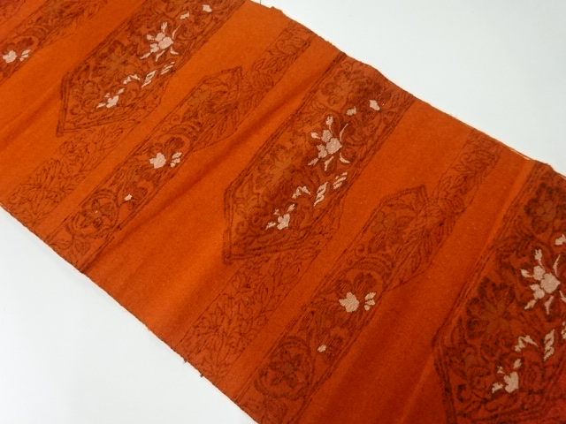 アンティーク　手織り紬　花更紗模様織り出し名古屋帯